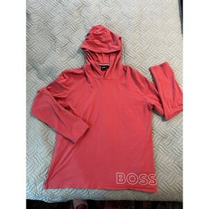 Hugo Boss Womens Logo Lightweight Hoodie Coral Pink Long Sleeve Pullover Medium
